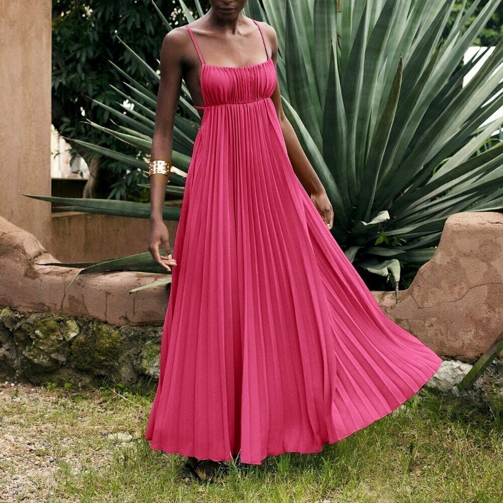 Hot Pink Fuchsia Bohemian Women's Sleeveless Spaghetti Strap Mini Dress